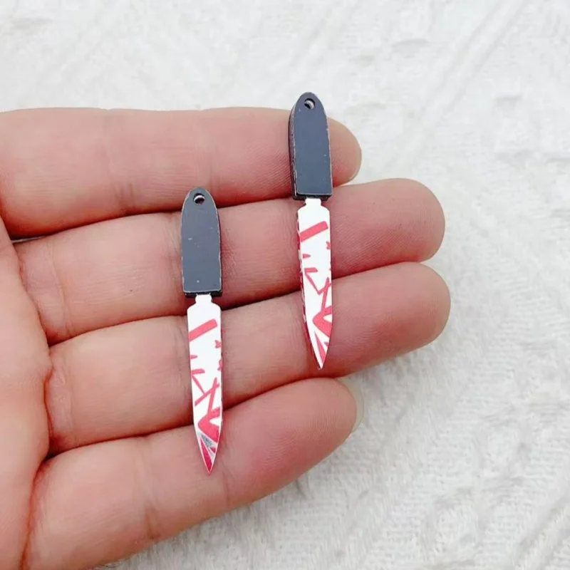10pcs/pack Halloween Blood Knife Arcylic Charms Pendant for DIY Earring Keychain Jewelry Making