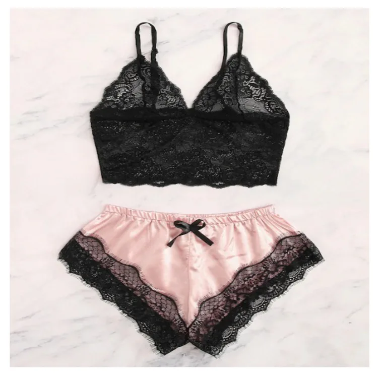 

New Goddess Black Pajamas Suspender Spun Silk Loungewear Summer Silk Shorts Two-Piece Set