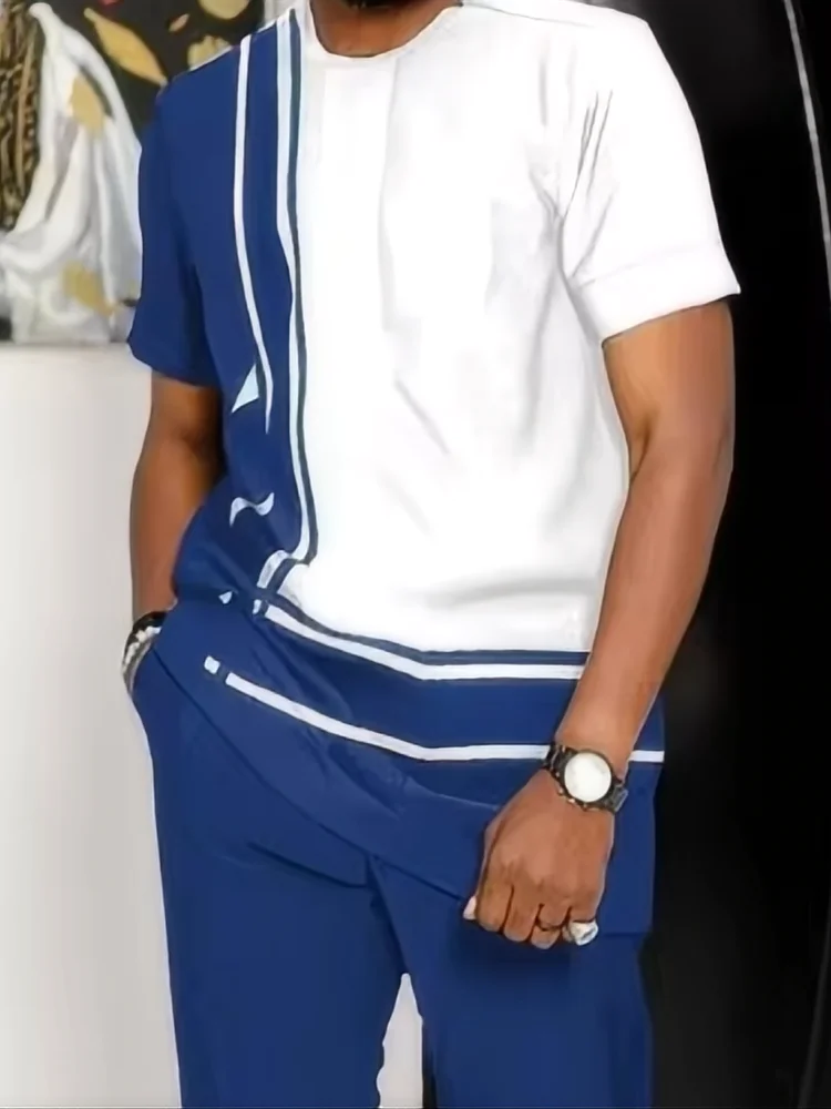 Мужской повседневный комплект с ретро-геометрическим полосатым принтом, дышащая и удобная уличная мода, новая коллекция лета 2023 г.