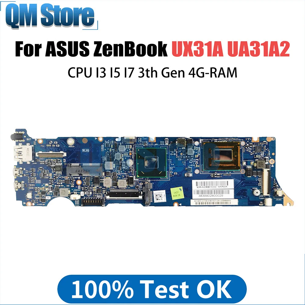 

UX31A UX31A2 Mainboard For ASUS ZenBook UX31A UA31A2 With I3 I5 I7 3th Gen CPU 4GB RAM Laptop Motherboard REV2.0-4.1