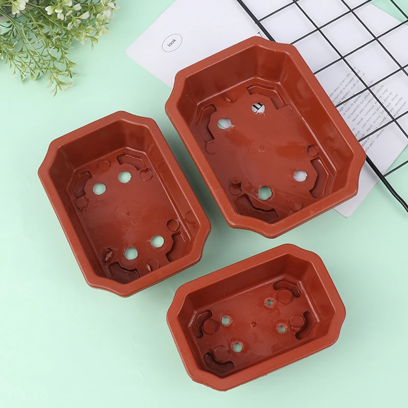 1pc Bonsai Pots Vintage Plastic Bonsai Plants Growing Pot Rectangular Classical Bonsai Pot Cactus Pot Flower Pot Gardening Pot