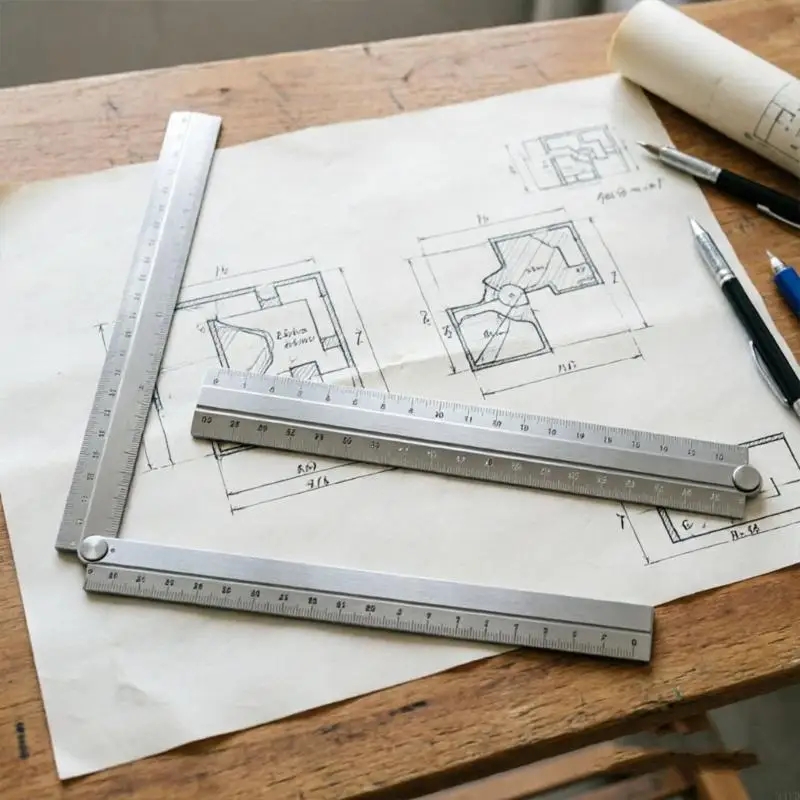 Metal Foldable Ruler with Riveted Center Joint and Scale Lines for Measuring, Drawing, and Craft Layout Work Tasks M4YD
