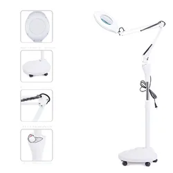 Retractable Magnifier Lighting Floor Stand Lights Beauty Skincare Salon Nail Tattoo Lamp LED Lamp Magnifying Glass Cold Light