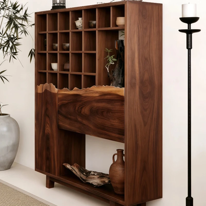 

Wabi Sansan Solid Wood Dining Side Cabinet Retro Multi-layer Storage Tea Room Cabinet Living Room Shelf