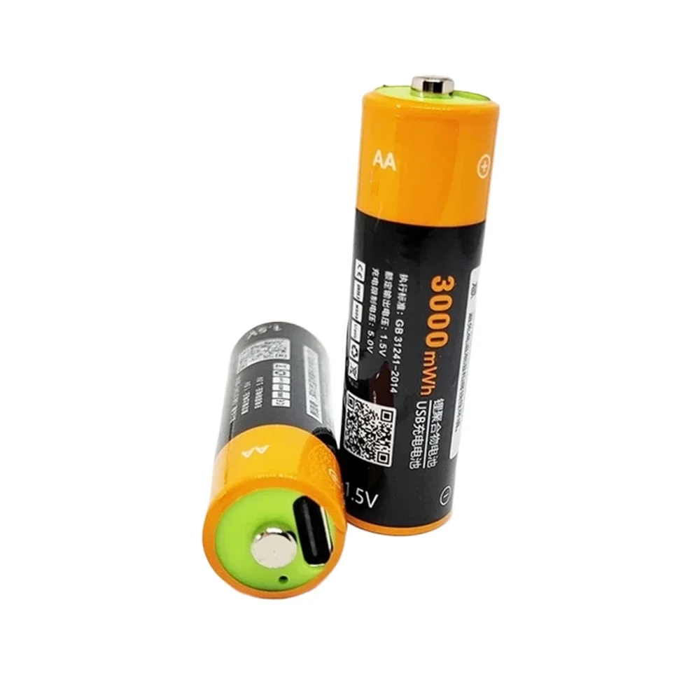 2pcs/lot ZNTER 3000mWh AA rechargeable battery 1.5V USB type-c lithium polymer battery charged via USB charging cable