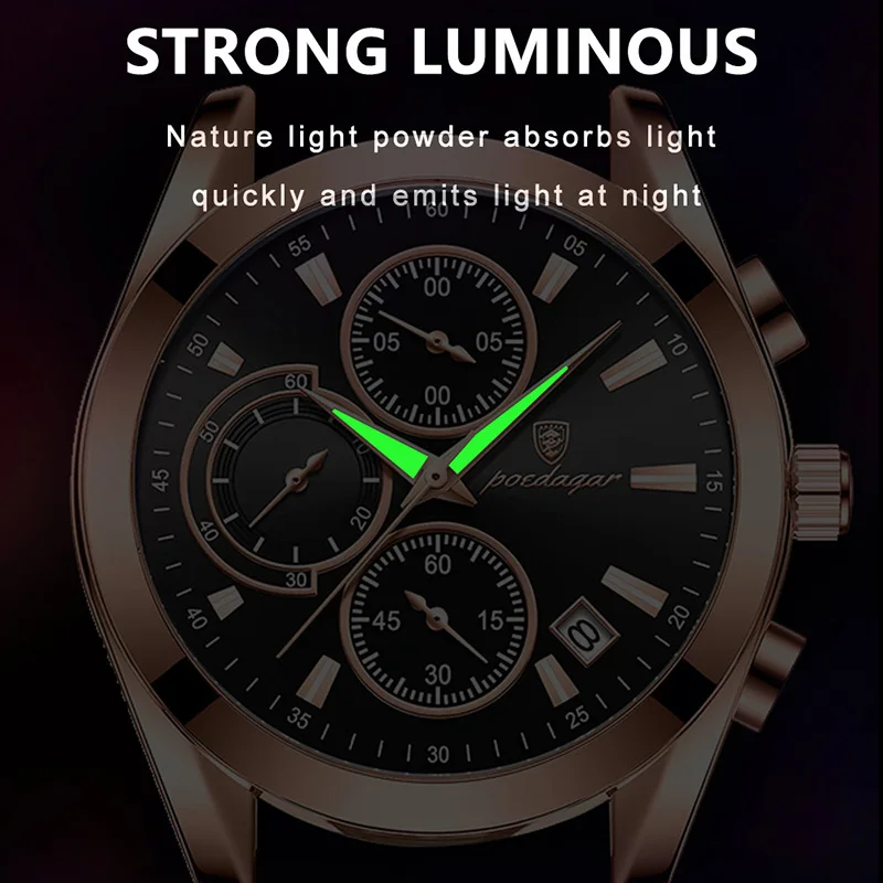 Multifunktion sport Herren uhr Luxus wasserdichte Outdoor Stoppuhr Quarz Armbanduhren für Mann Leder uhr erkek kol saati