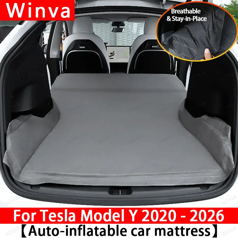 Self-Inflating Car Air Mattress for Tesla Model Y 2020-2026, Portable Suede Travel Mattress for Camping, Outdoor Sleeping Pad