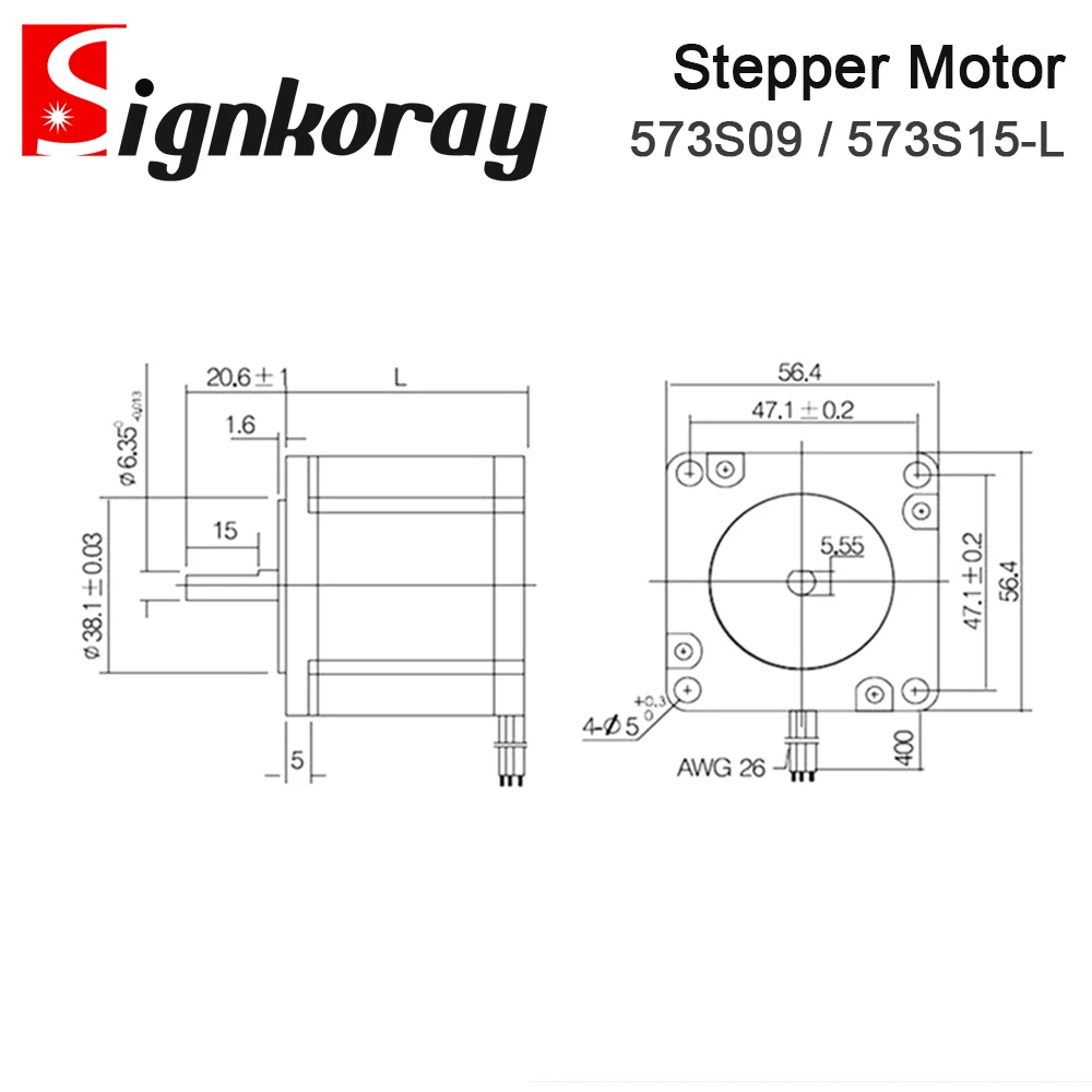 SignkoRay Leadshine Nema23 3Phase Stepper Motor 573S09-L and 573S15-L Shaft Dia.8mm for Co2 Laser Cutting  Engraving Machine