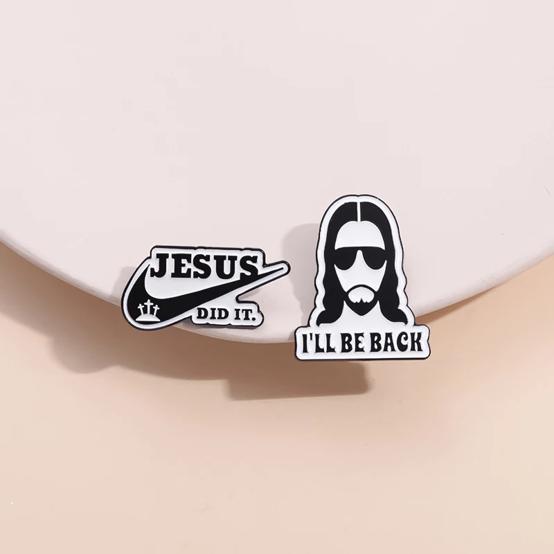 „I'll Be Back“-Büchertasche, dekoratives Abzeichen „Jesus Did It“-Alphabet-Brosche, Kleidungszubehör, Schmuck, Geschenk für glaubere Freunde