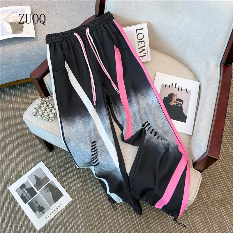 American Retro Women's Casual Pants New Arrival Autumn and Spring High Street Sporty Y2k Patchwork Color Female Streetwear