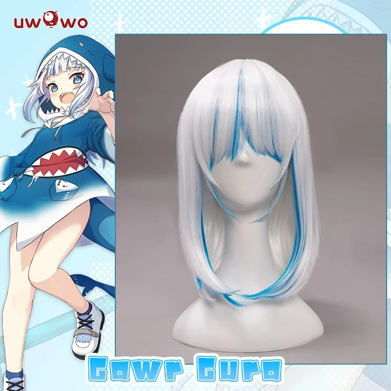 Hololive ENG Gawr Gura Cosplay Wig Shark Cosplay Gawr Gura Cosplay Wig GAWRGURA 40cm White Blue Gradient Hair