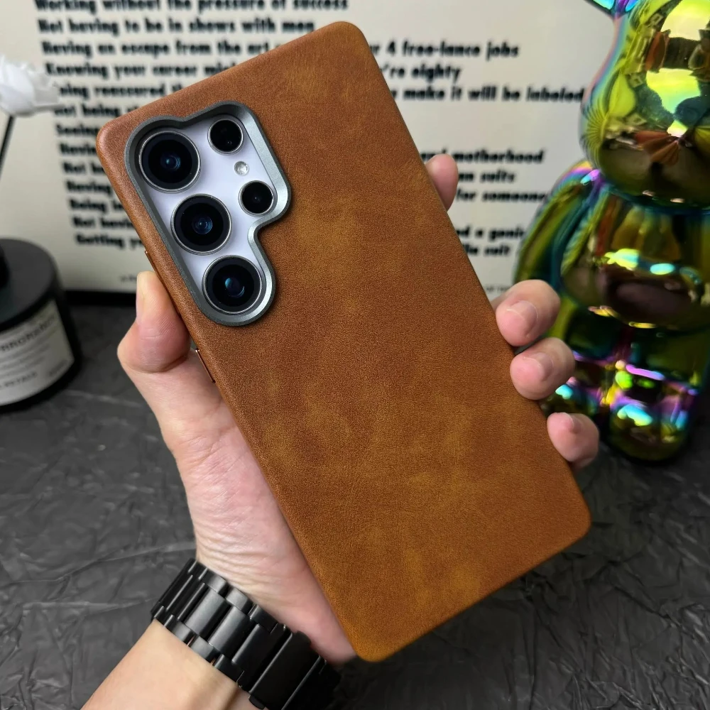 

Кожаный чехол для телефона с магнитной беспроводной зарядкой в стиле ретро для Samsung Galaxy S25 Ultra S24 U S23, деловой защитный чехол от падения