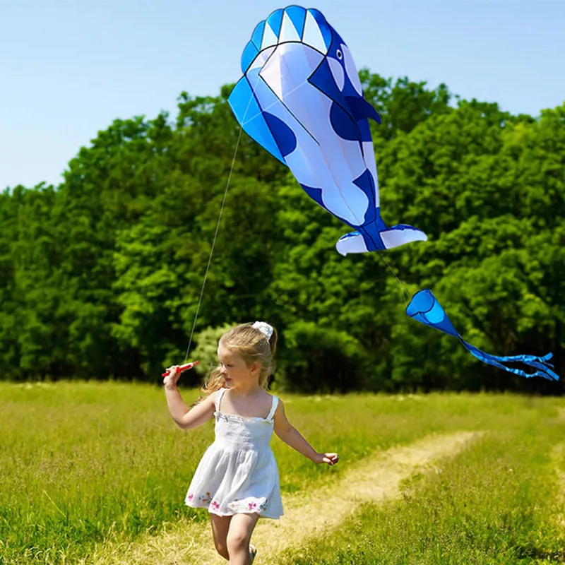 Großer weicher Drachen, Delfin-Drachen, Nylon-Drachenlinie, animierte Drachen, aufblasbares Spielzeug, Fallschirmlinie, Outdoor-Spiel, Kitesurfen, Rucksackrolle