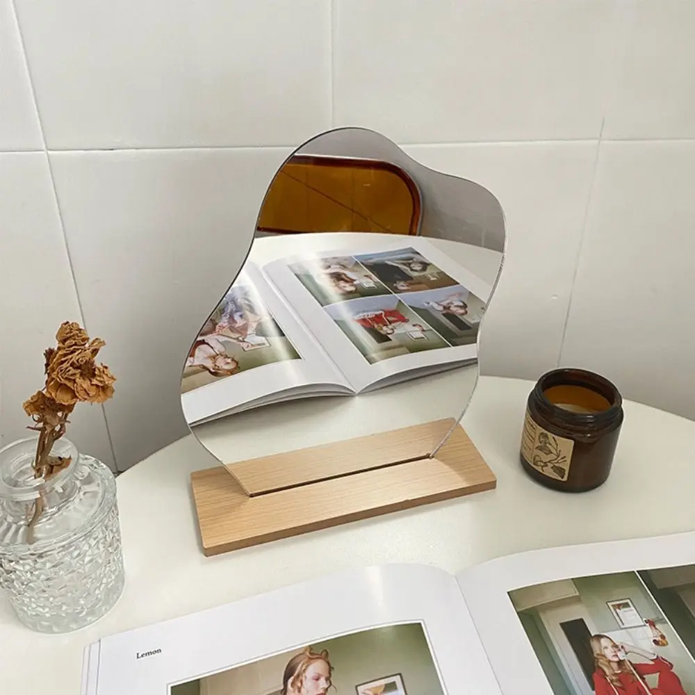 Cloud Shape Irregular Vanity Mirror Frameless Acrylic Decorative Mirror Home Decor With Wooden Stand Makeup Mirror Bedroom