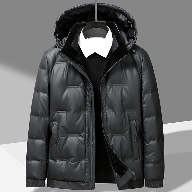 Casual 2024 Winter männer Weiße Ente Unten Jacke Outwear Einfarbig Hut Abnehmbare Warme Puffer Mantel Übergroßen Lose unten Kleidungsstück
