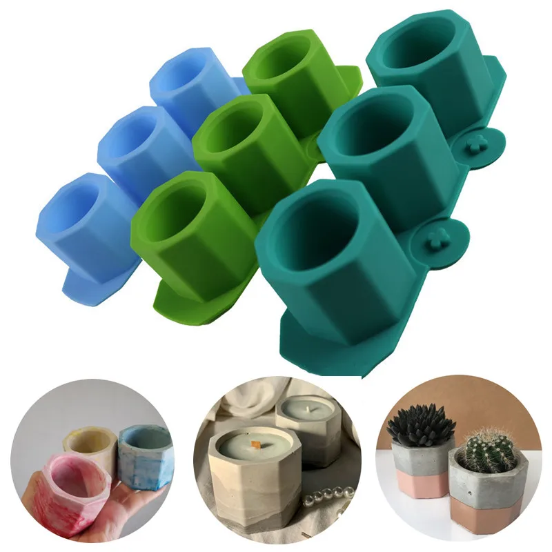 DIY Concrete Flower Pot Silicone Mold 3 Cavity Geometric Polygon Candle Holder Resin Mold Clay Cement Gypsum Candle Jar Making