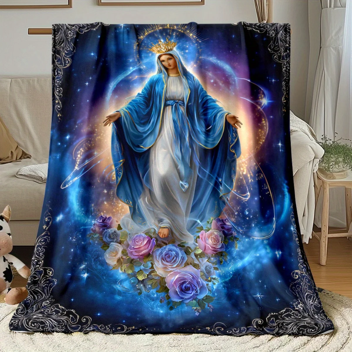 Manta de franela religiosa de la Virgen María - Colcha suave y cálida adecuada para viajes, camping, sofá - Regalo acogedor