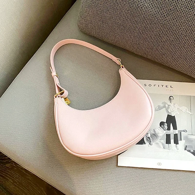 Women\'s Fashion Clutch Handbags Moon Solid Color PU Leather Underarm Shoulder Bag Casual Female Shopper Tote Luxury Hobos Bags