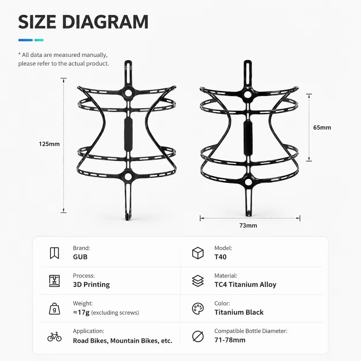 GUB T40 Titanium Alloy Bottle Cage 3D Printed Bicycle Water Bottle Holder Ultralight Hollow Design Road Bike Cycling Bottle Rack
