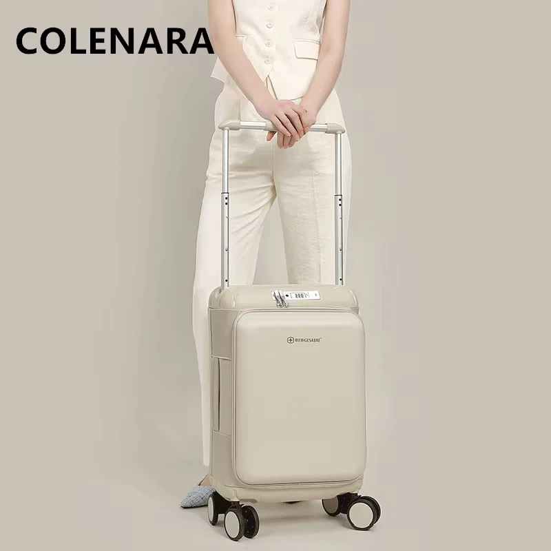 COLENARA 20Inch Laptop Suitcase Front Opening Boarding Case Women's Trolley Case Wheeled Travel Bag Men's Rolling Luggage