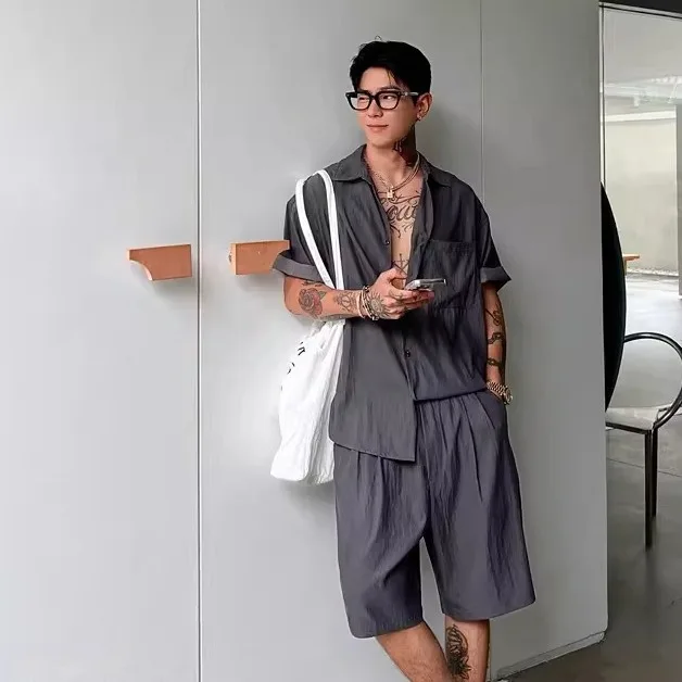 

Summer Large Size 300 Pounds Couple Casual Sports Set Men's Short Sleeve Shirt Couple Shorts Two Piece Set Casual Sportswear