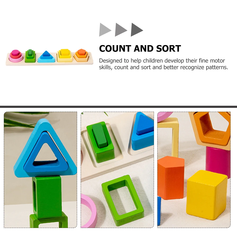 1 Set Wooden Geometric Shape Matching Puzzle Educational For Kids Toddlers Preschool Colorful Blocks Montessori Style Learning