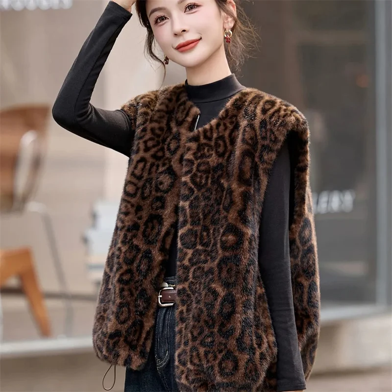 

Women's Jackets Women's Vest New Fashion Temperament Leisure High Sense Loose Cardigan Fashion Temperament fur Leopard Vest