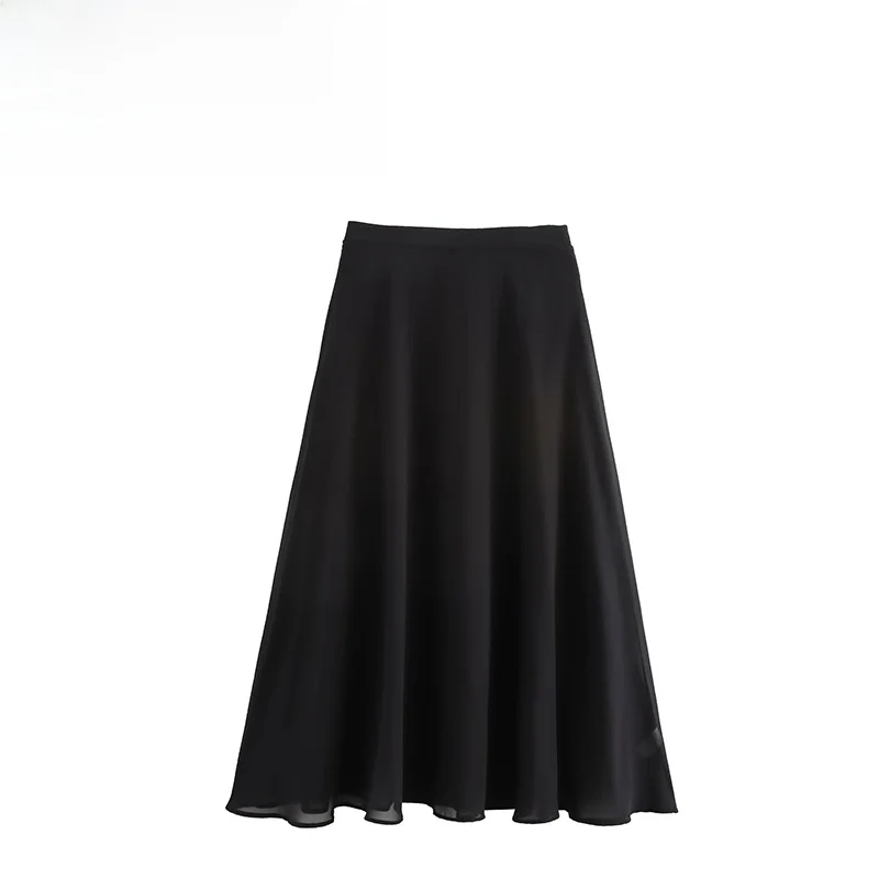 

ZBZA Autumn New Faionable Casual Draped Skirt Women's Mid-Length A-Line Skirt Versatile Sle Polyester Fiber Pure Color