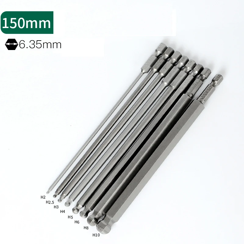 8pcs Ball End Hex Screwdriver Bits Set Metric Allen Hex Bit 150mm Long Magnetic Ball Head Driver Bit H2 H2.5 H3 H4 H5 H6 H8 H10