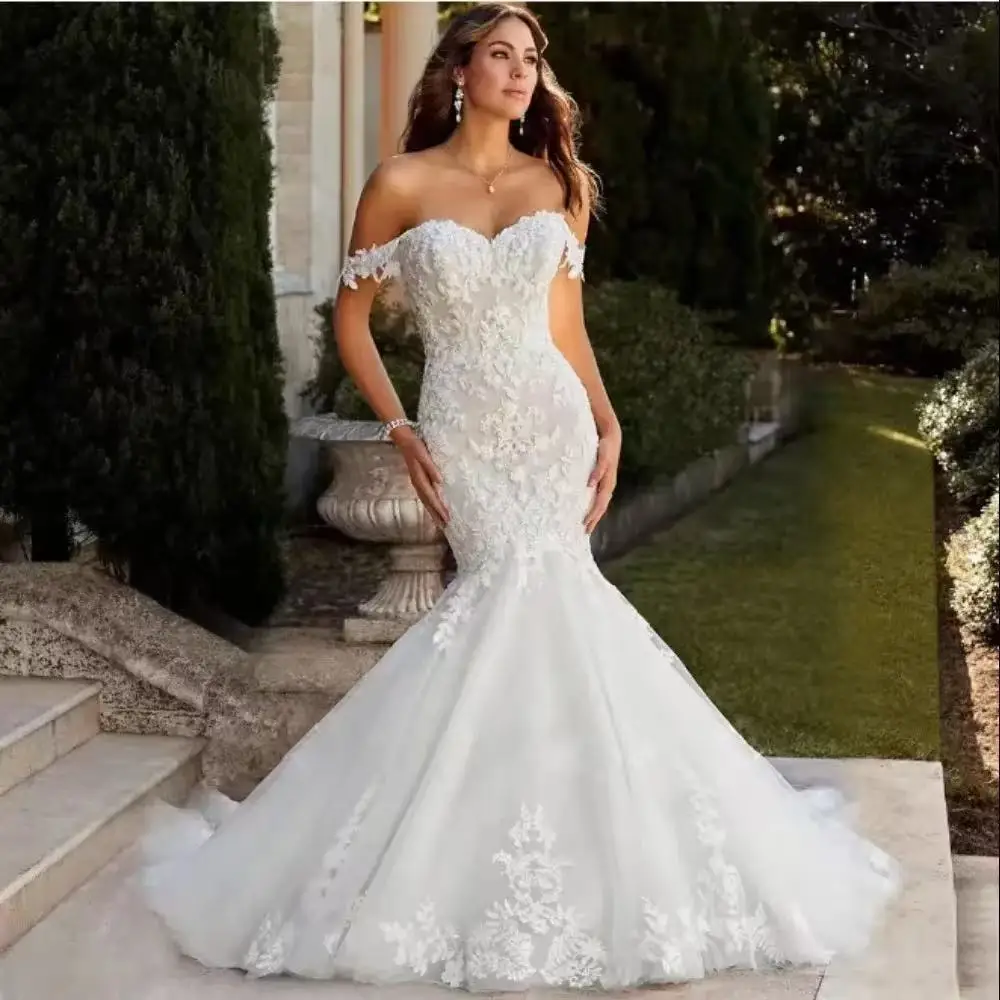 Mermaid Wedding Dresses Luxurious For Women Bride Sweetheart Buttons Chapel-Train Robe De Mariée Customized
