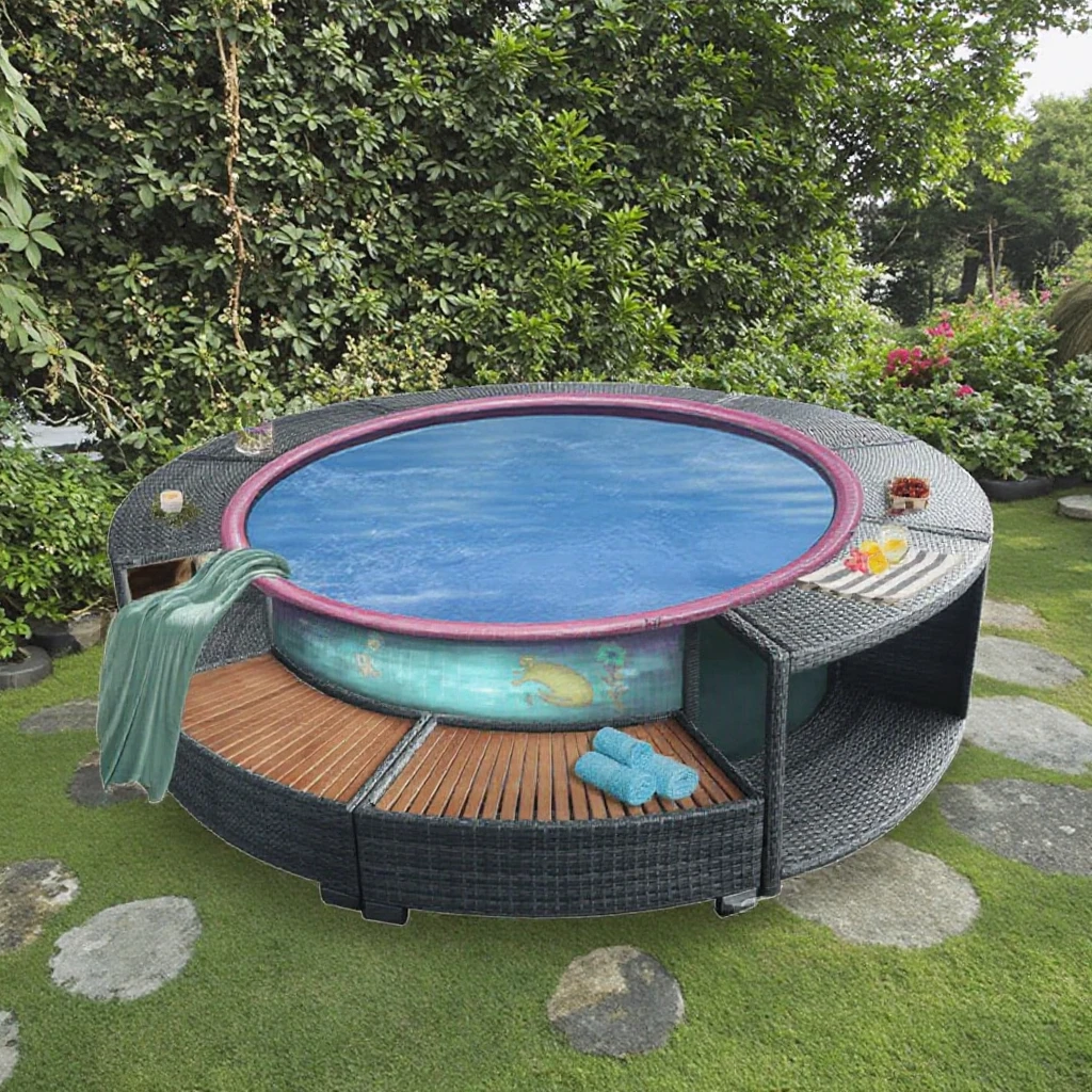 

Hot Selling Outdoor Modern Hotels Parks Courtyards Design Rattan Metal Frame Spa Surround