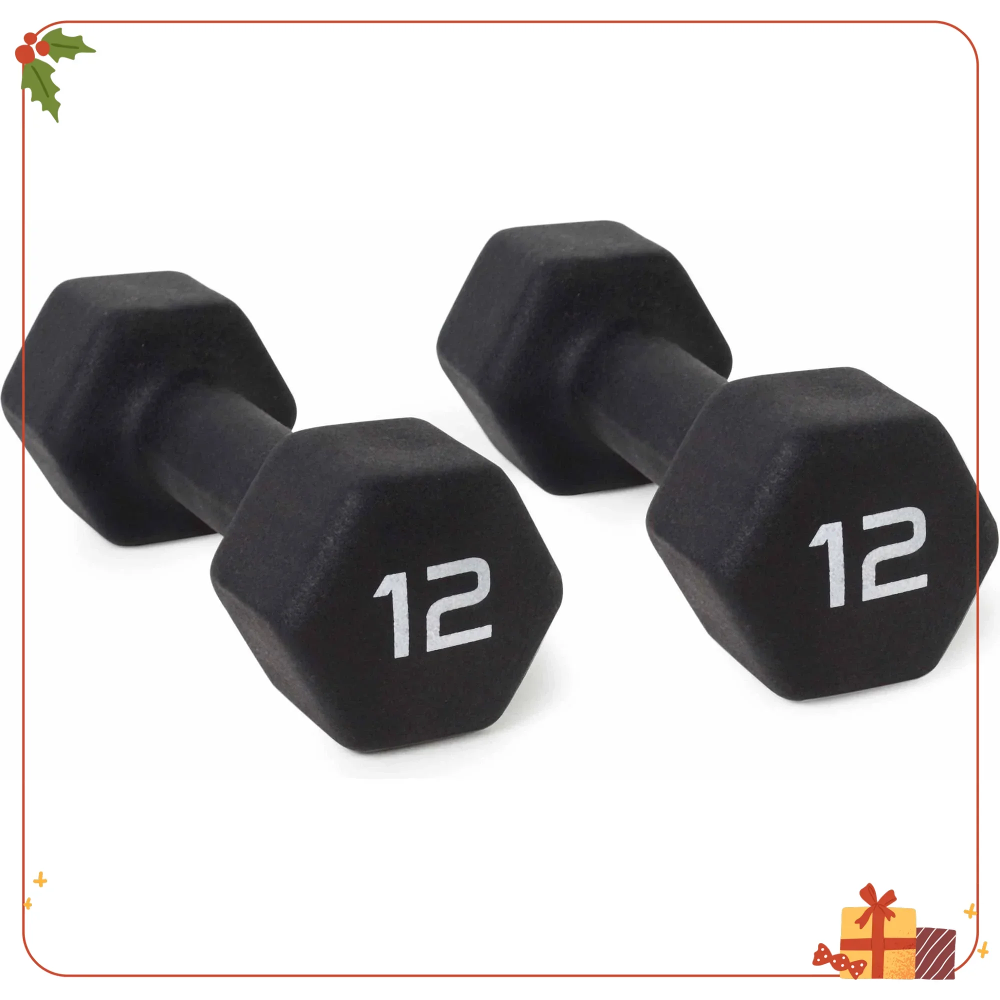 Par de halteres de neoprene preto de 12 lb, pesos de mão com aderência antiderrapante para academia em casa, fitness e treinamento de força leve