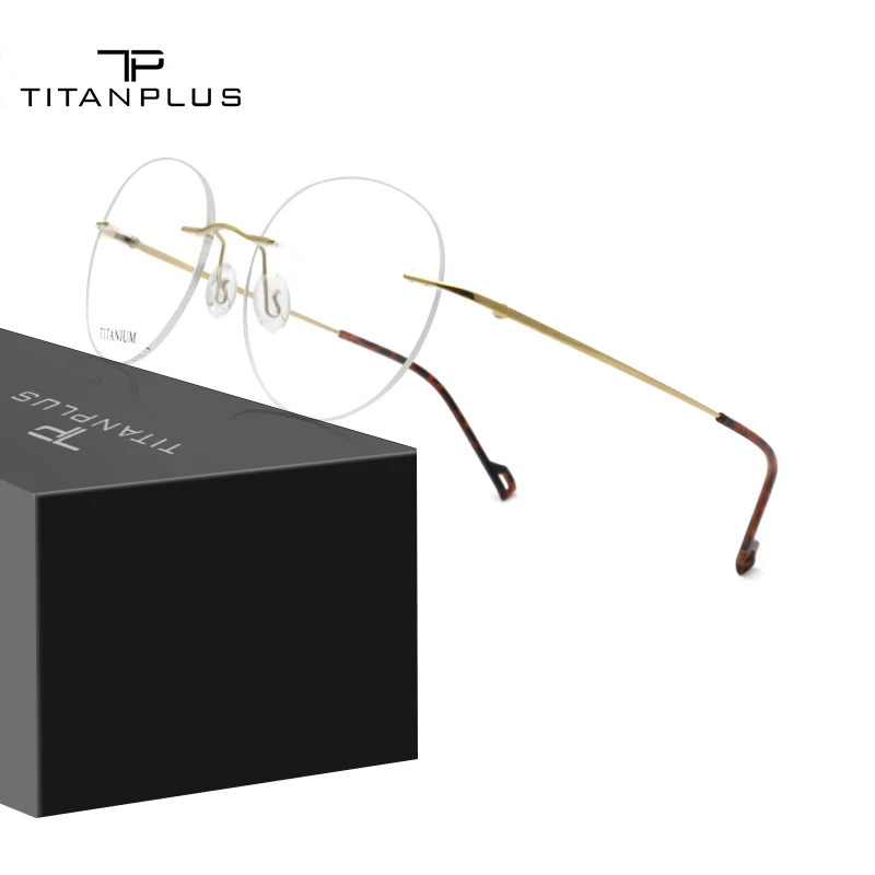 

TITANPLUS Pure Titanium Glasses Frame for Female New Rimless Retro Round Prescription Eyeglasses Frames Women Optical Eyewear