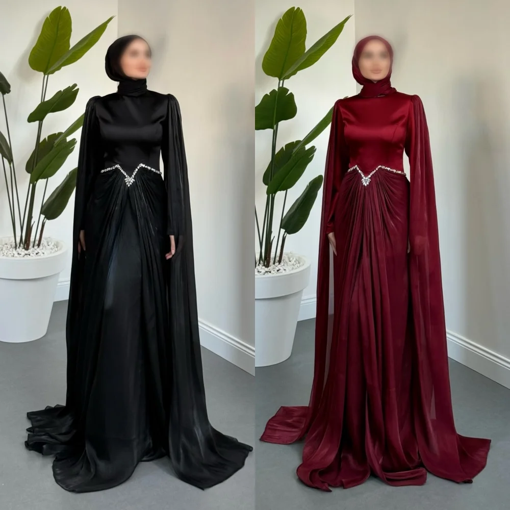 

Customized Classic Rhinestone O-Neck Long Sleeves Saudi Arabian Formal Evening Dress Bespoke Occasion Wedding Party Glitter