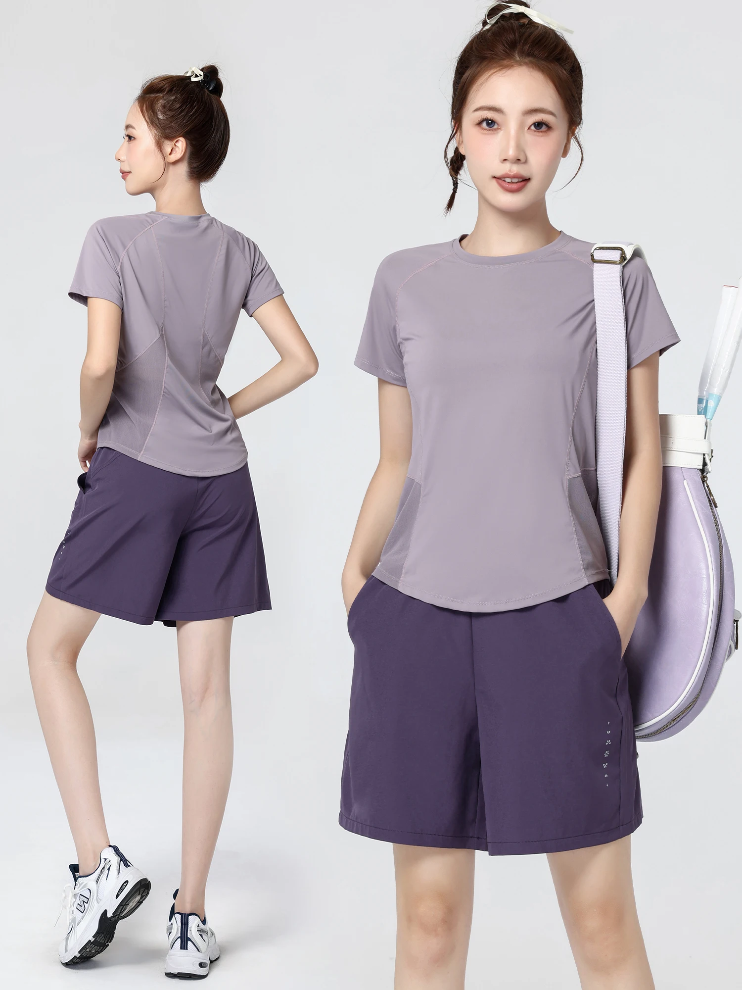 

Women's Summer Thin Sport Suit Breathable Quick Dry Short Sleeve Fitness Running Special Five-Part Pants Casual Sport Set