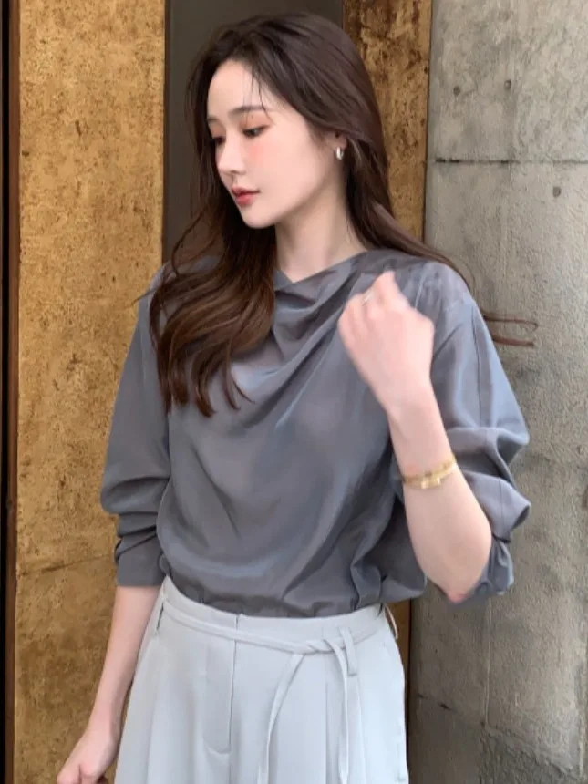 エレシック ロングスリーブ レディース エレ シンプル マッチ サイド ショルダー クラッチボタン ハイカラー 春ファッション 通勤...