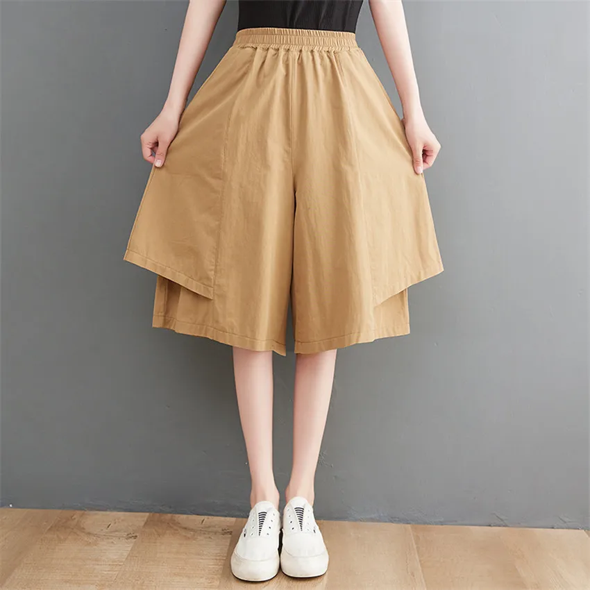 

Gowyimmes 2022 Summer Big Size Women Loose Solid Shorts Slim Lady High Waist Thin Skirt Shorts Girl Short Trousers Outwear P1350