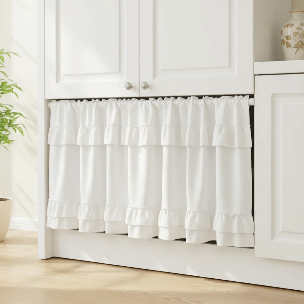 American Pastoral Style Ruffled Edge Kitchen Cabinet Short Curtain Light-blocking Decorative Short Window Drapes