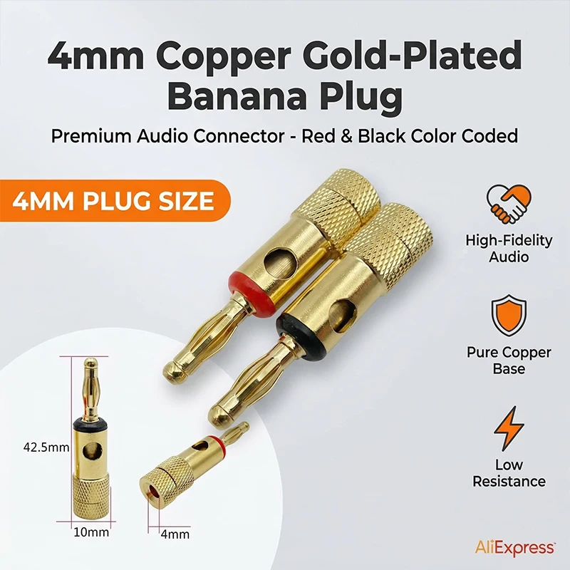 20pcs/Set 4mm Banana Plug Pure Copper Gold Plated Speaker Wire Amplifiers Audio Video Connectors