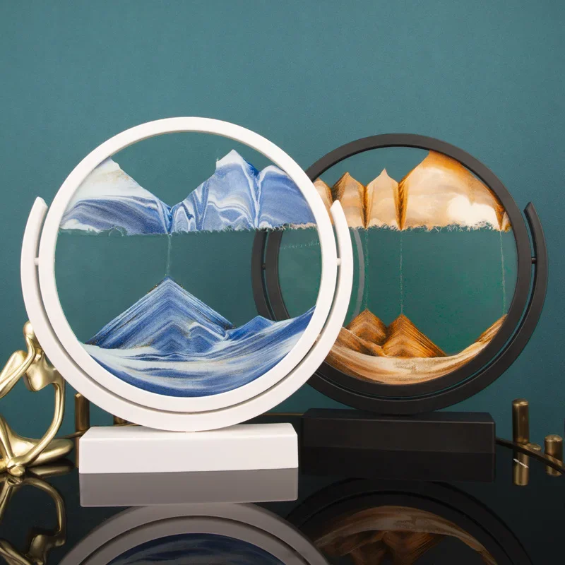 Sablier rond en verre fait à la main pour la décoration de la maison, peinture d\'art de sable mobile 3D, sable mouvant de mer profonde, artisanat de