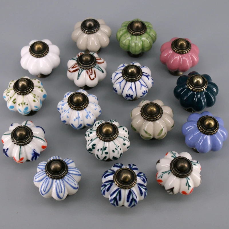 1x Hand Painted Ceramic Door Handles Antique Furniture Drawer Pulls Crack Kitchen Cabinet Knobs and Handles 33mmx38mm