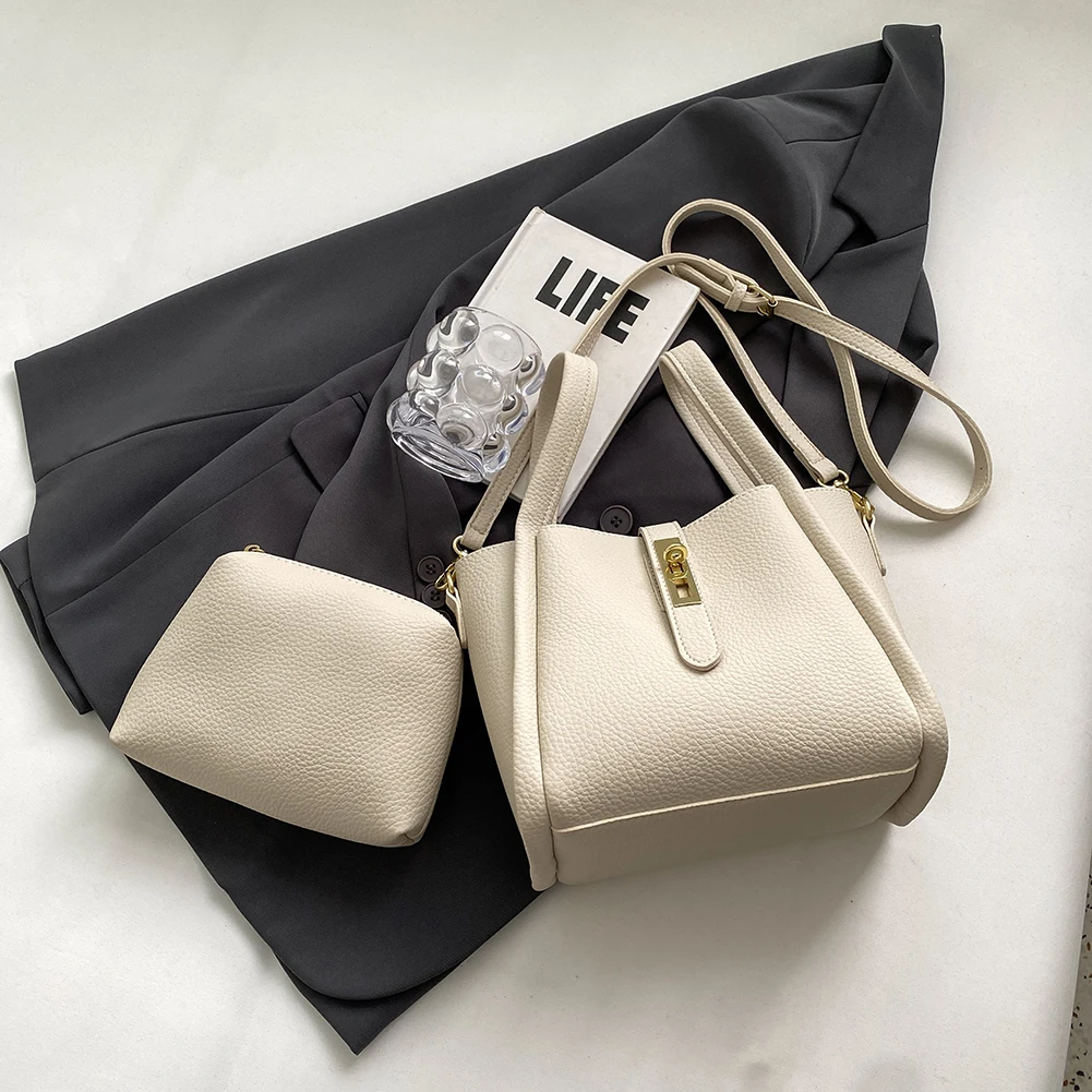 

Bucket Bag for Women Magnetic Closure Shoulder Bag PU Leather with Inner Bag Basket Bag Solid Handbag for Work Travel