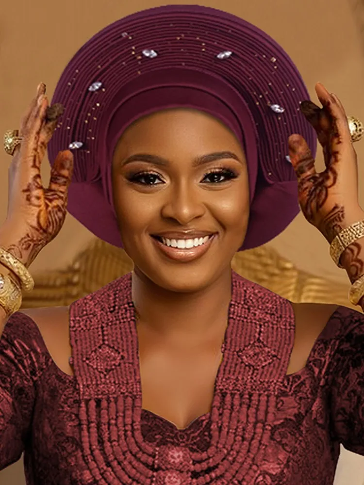 

2026 New African Headtie Turban Nigeria Auto Gele Head Wraps Auto Gele Women's Turban Cap Wedding Geles Muslim Head Wraps Bonnet