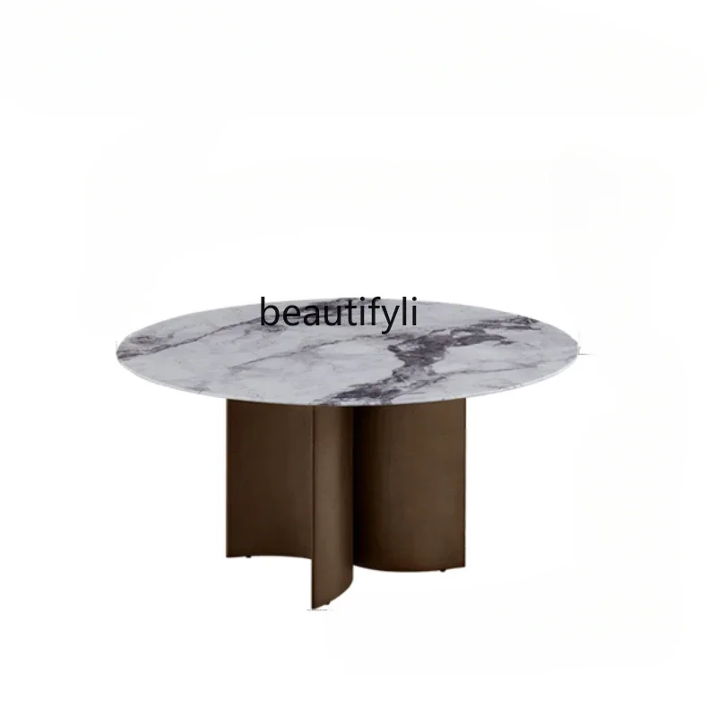 

Italian light luxury marble dining table round table turntable round dining table high-end