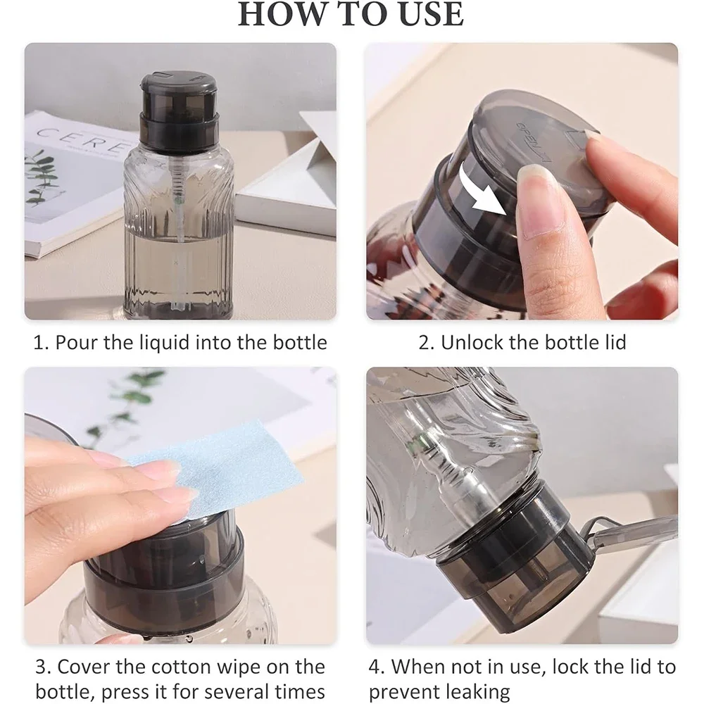 One Touch Push Down Pump Dispenser For Nail Polish Acetone And Skincare Liquids Reusable Plastic Bottle With Locking Cap view 4