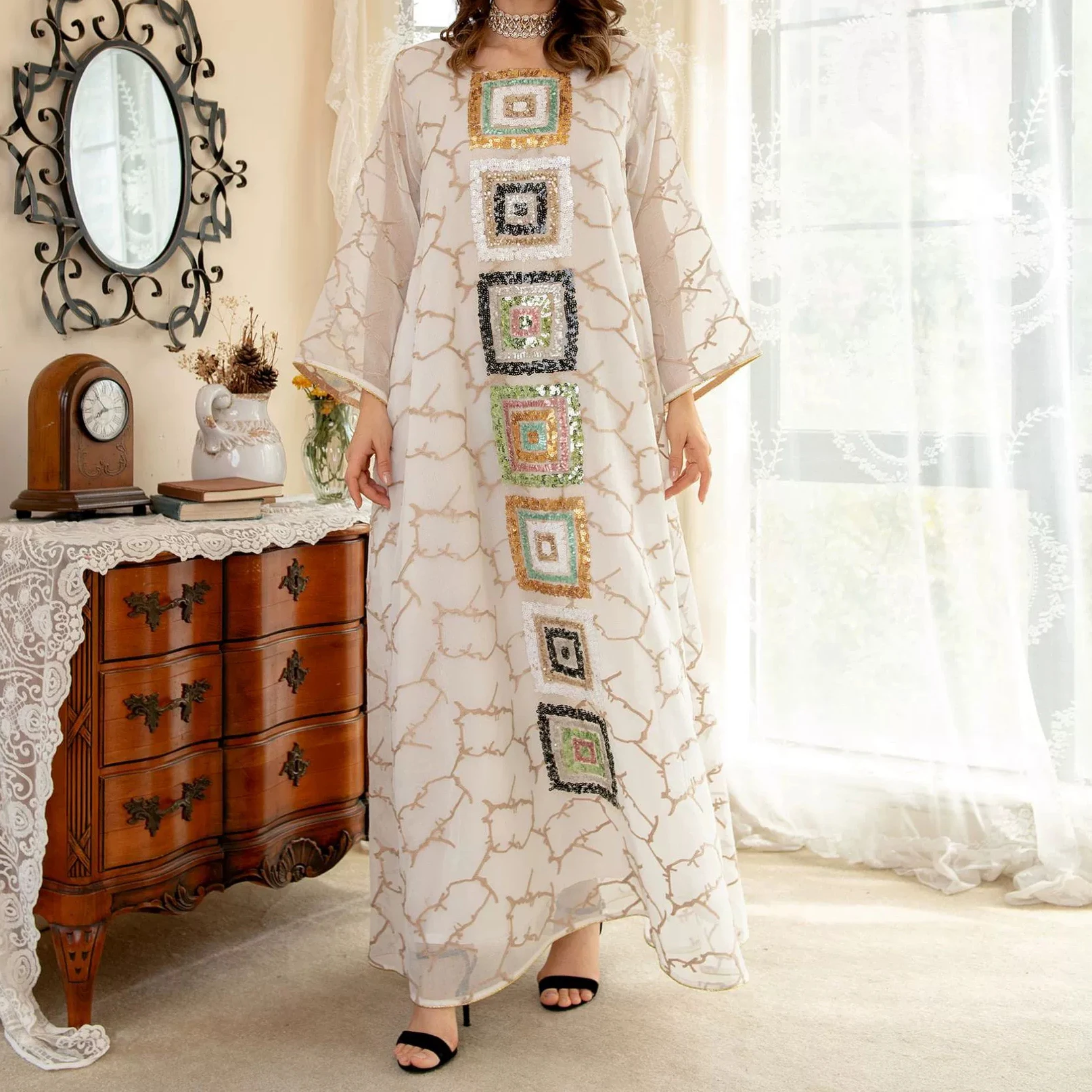 

Women's hot-selling color-added dress, curtain gown, Arabic sequin embroidery clothing-GZXX636