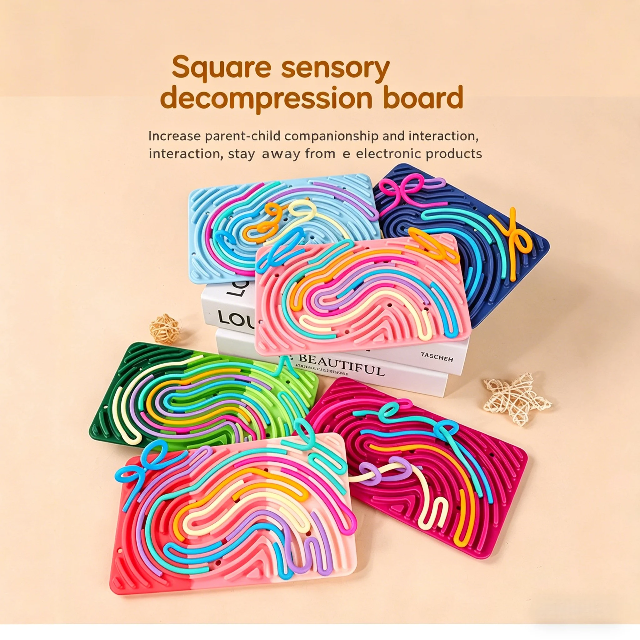Square Double-Sided Sensory Stress Relief Board, Silicone Strip with Raised Points, Two-In-One Educational Toy, Stress-Relief Squeeze Toy for Children and Adults, Parent-Child Interactive Tabletop Game, Portable Travel Stress-Relief Gadget