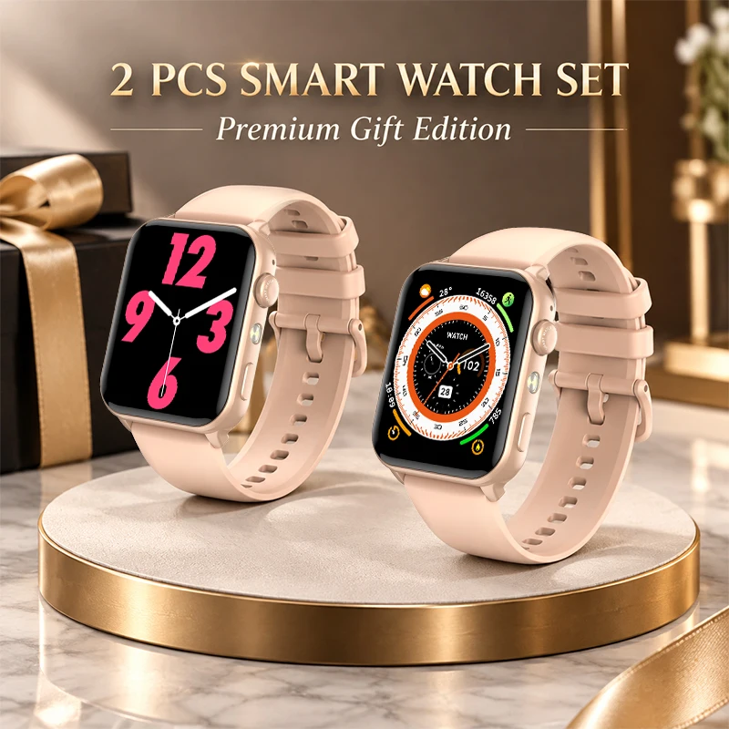 IOWODO 2pcs Smart Watch, 2026 New Upgrade, Wireless Call Smartwatch, Sleep Analysis, AI Voice, 120+ Sport Modes, LED Flashlight