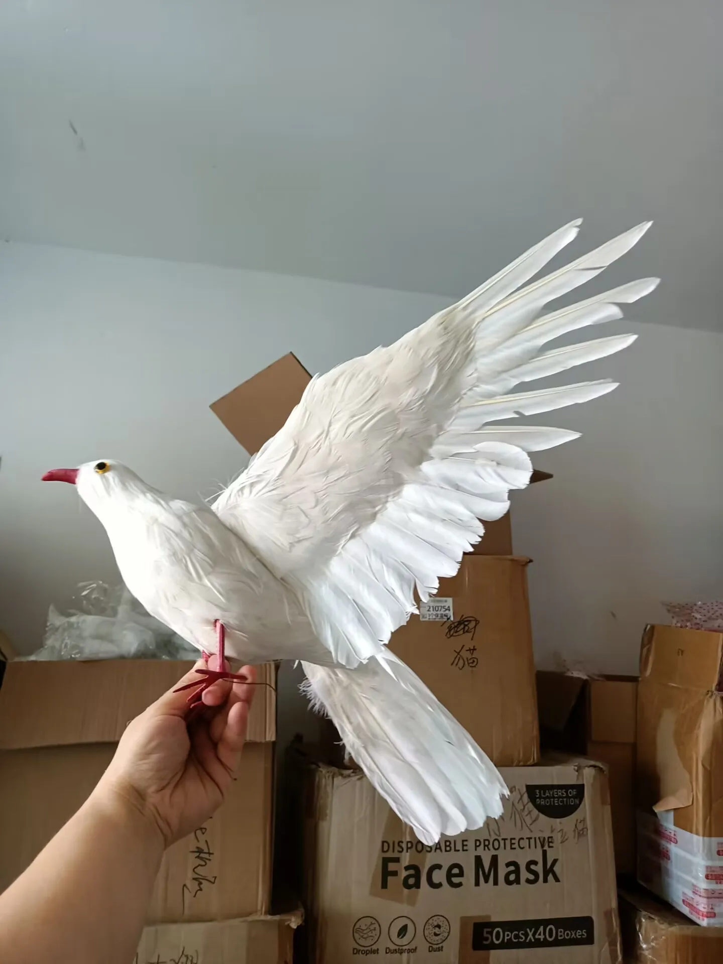 lovely white feathers peace foam&feather dove model handicraft garden decoration about 42x70cm gift a2414