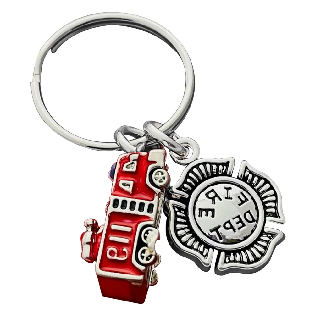 Bus Keychain Car Keychains Fire Truck Rings Firefighter Badge Decorative Bag Pendant